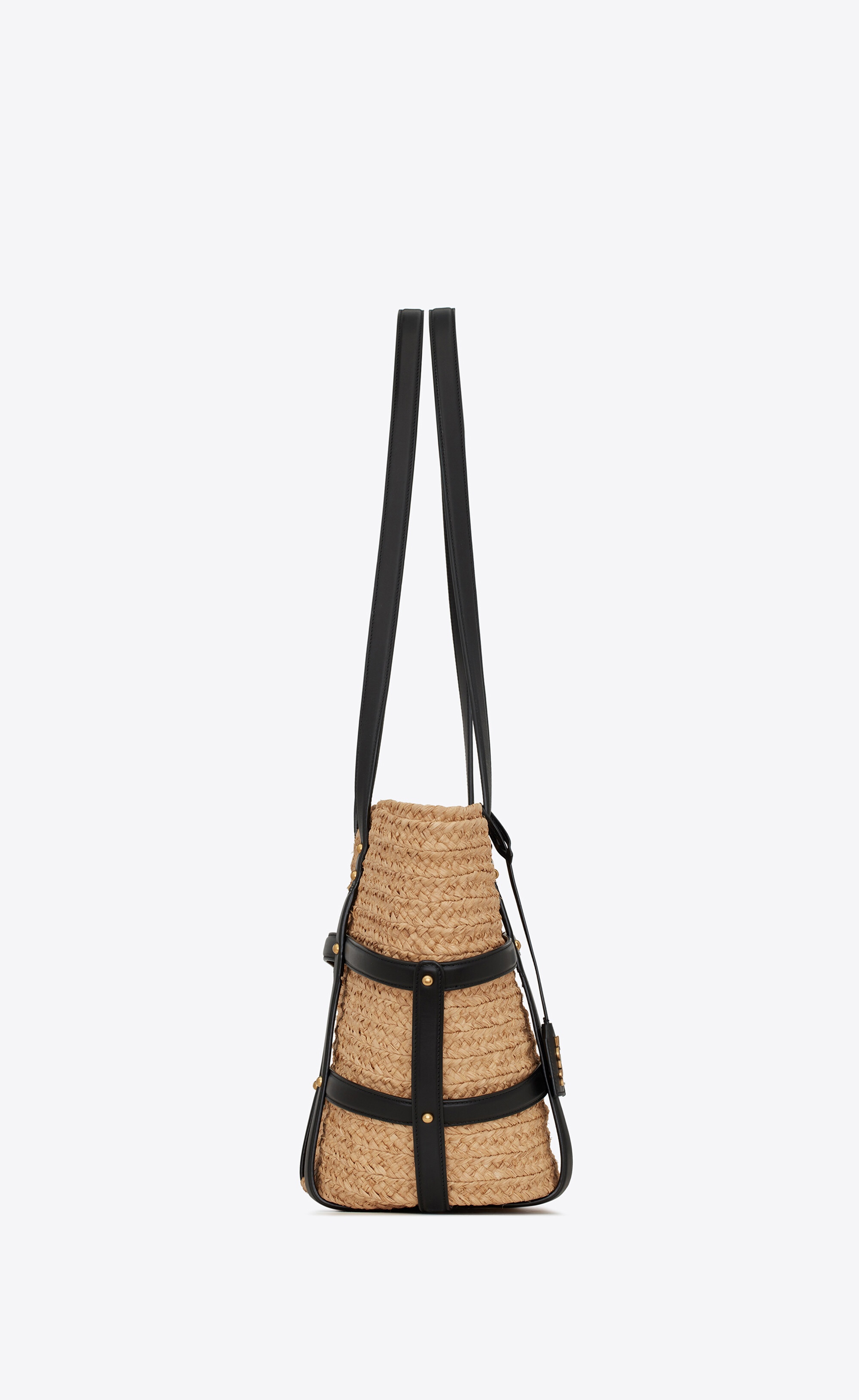 panier medium bag in natural raffia and smooth leather - 4