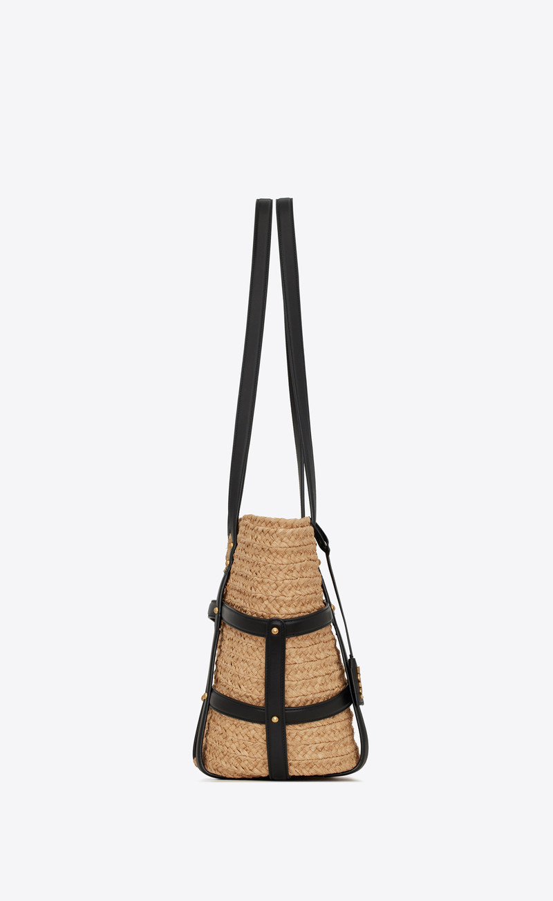 panier medium bag in natural raffia and smooth leather 3