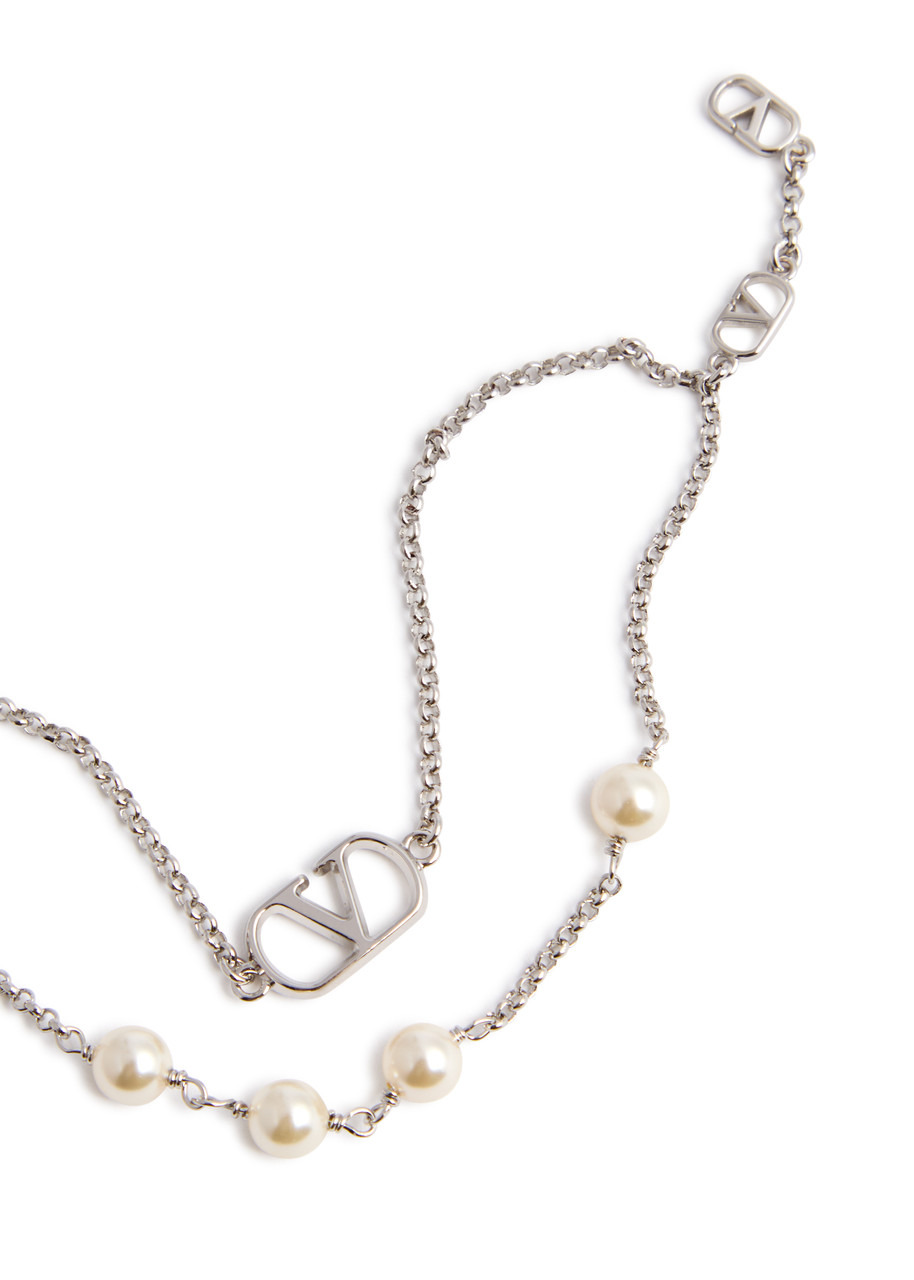 Valentino Garavani Vlogo Pearl-embellished Chain Bracelet - 3