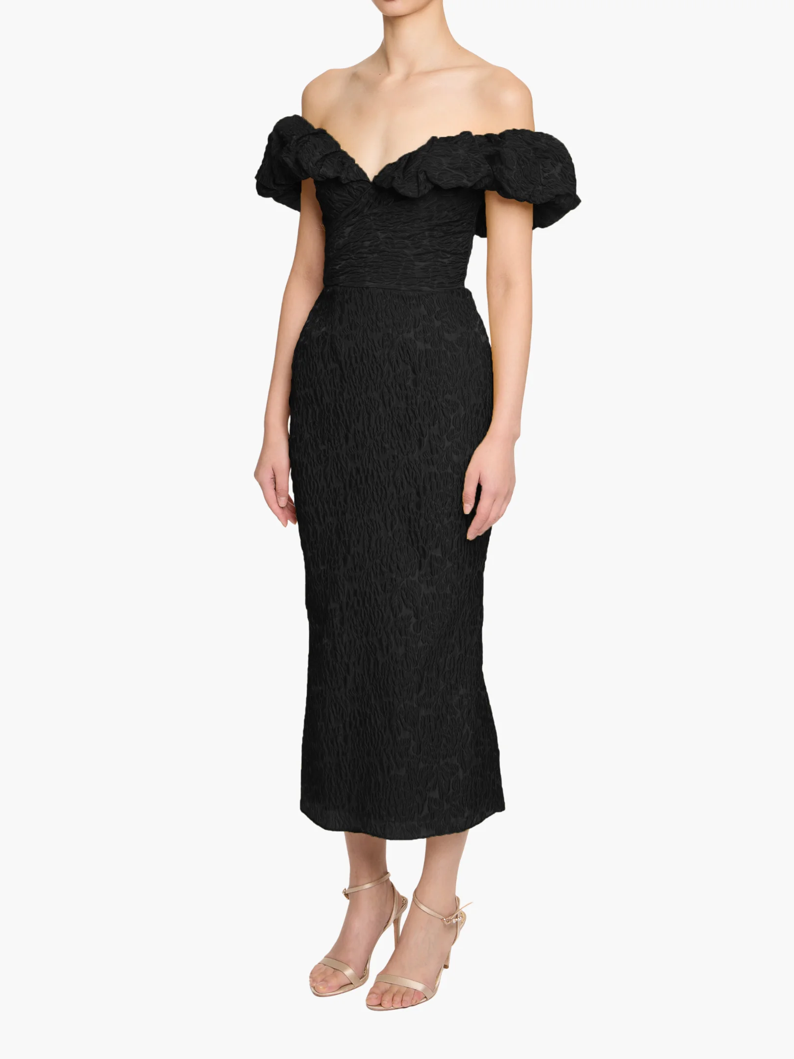 OFF-THE-SHOULDER CLOQUÉ COCKTAIL DRESS - 1