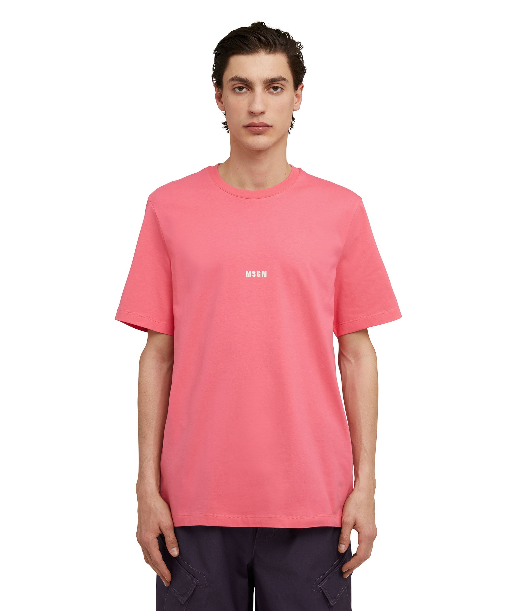 Solid color cotton crewneck t-shirt with MSGM micro logo - 2