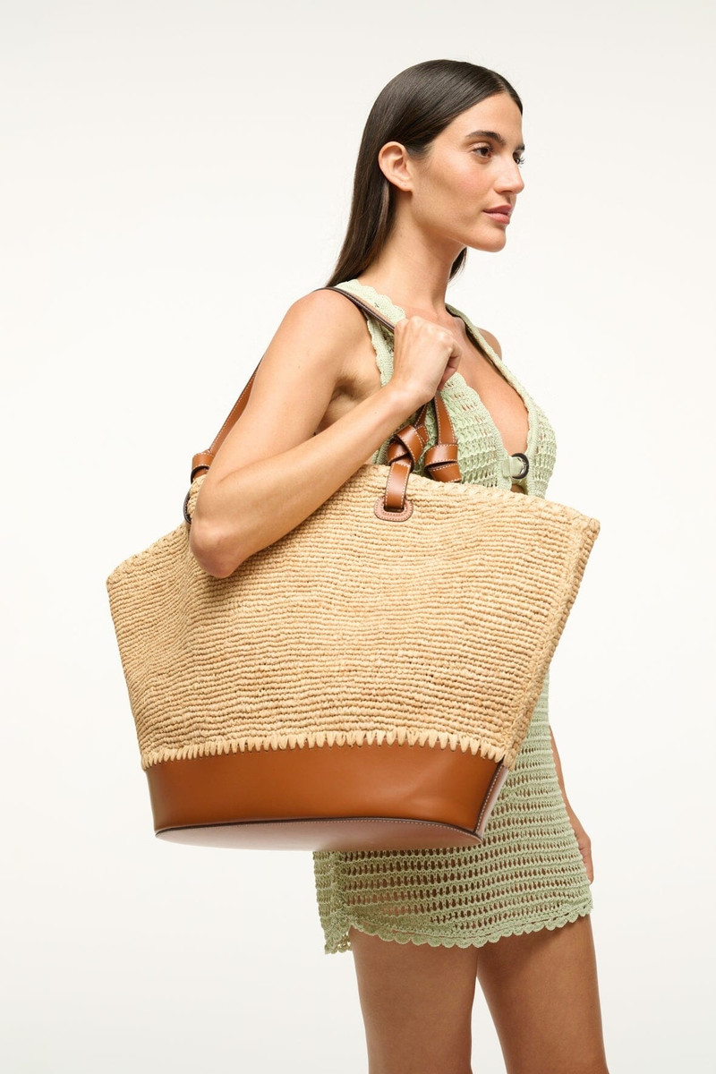 STAUD SQUILLO RAFFIA TOTE NATURAL TAN 4