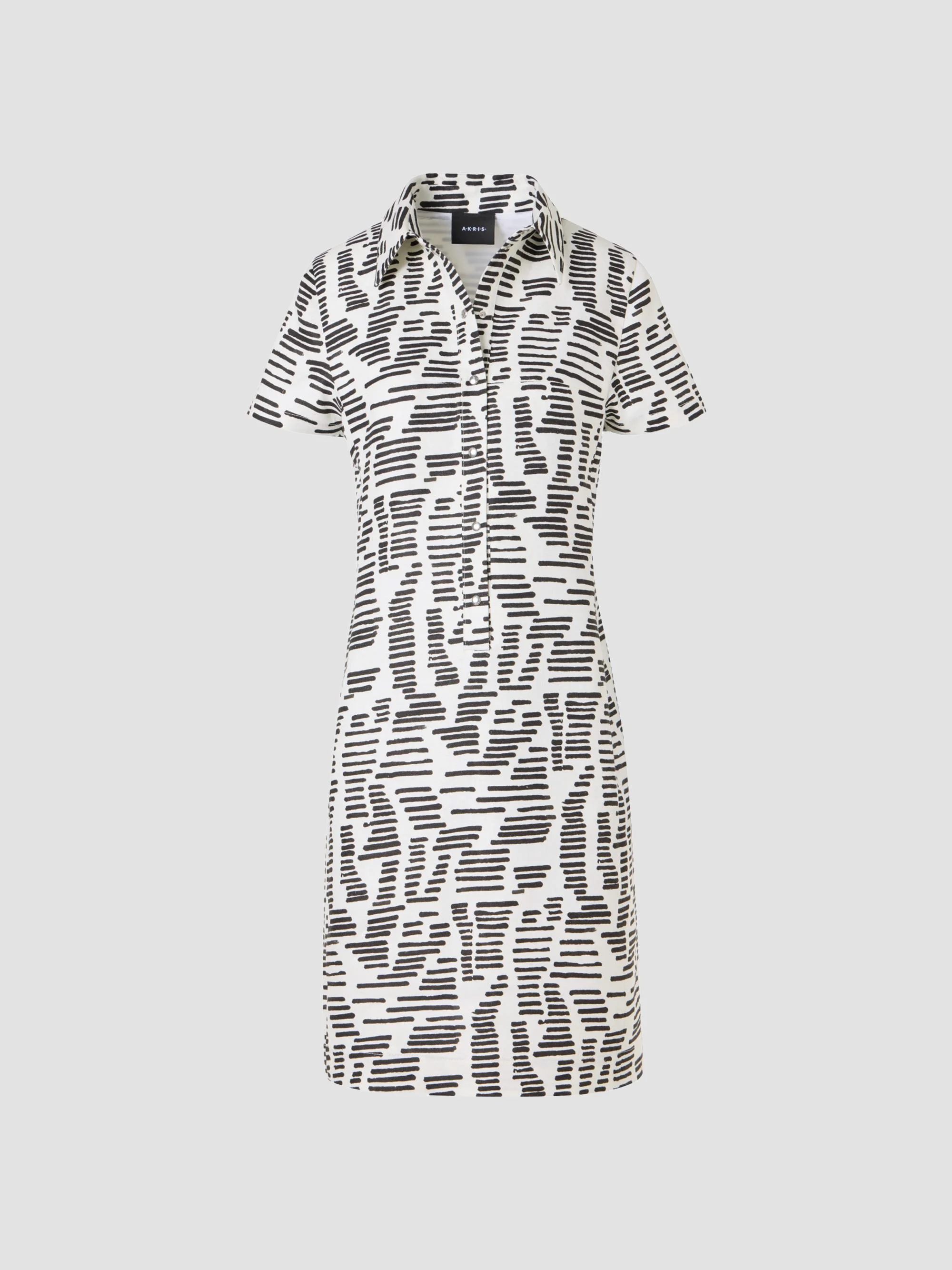 Women's Abstract Linen Polo Mini Dress - Ecru Black - 1