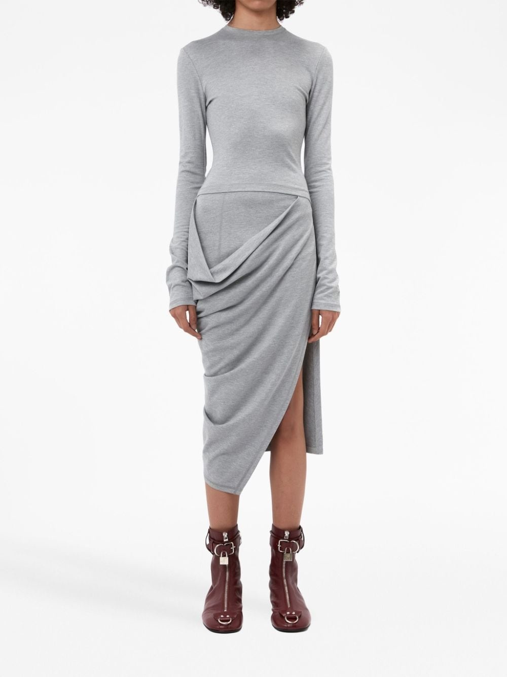 draped-detail long-sleeve dress - 2