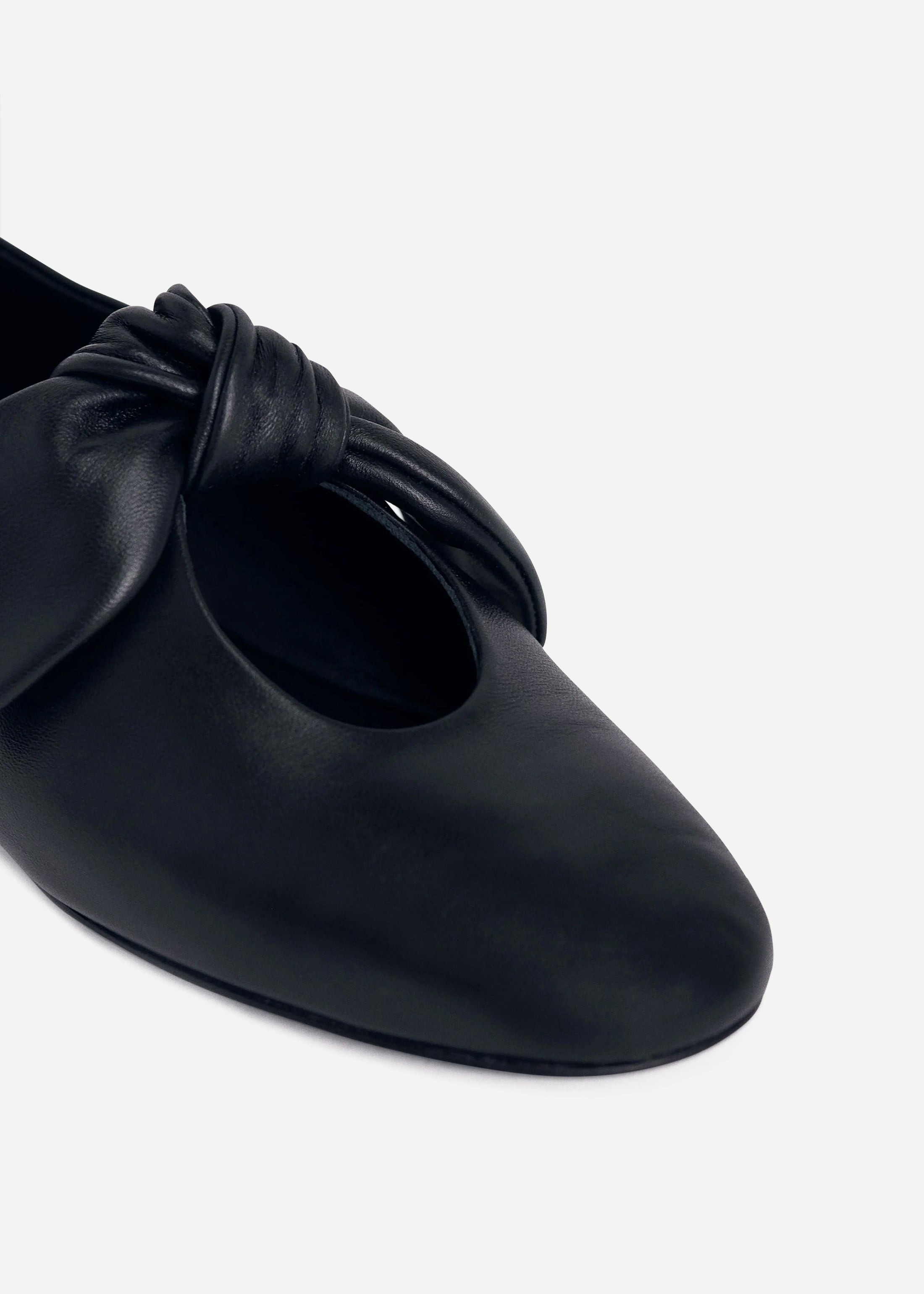Leather Bow Flat in Black - 3