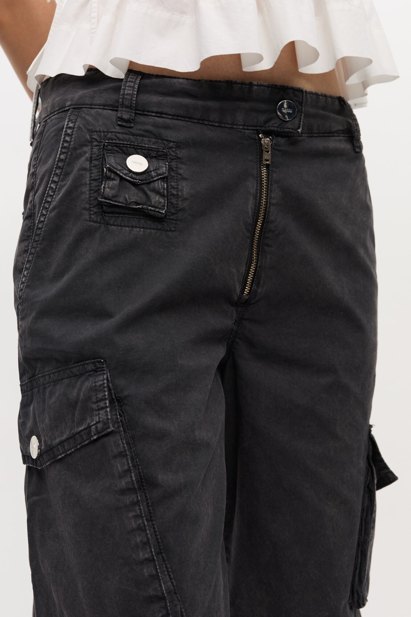 BLACK WASHED TWILL PANTS - 5