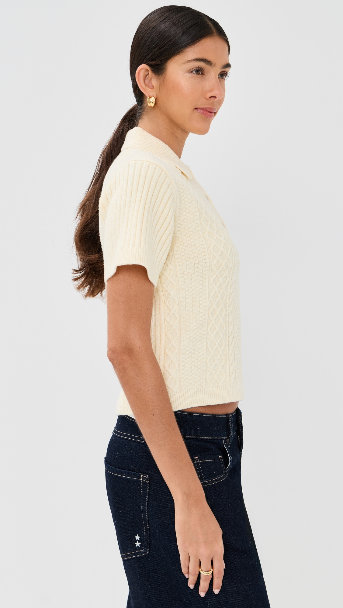 Cropped Cable Knit Polo - 3