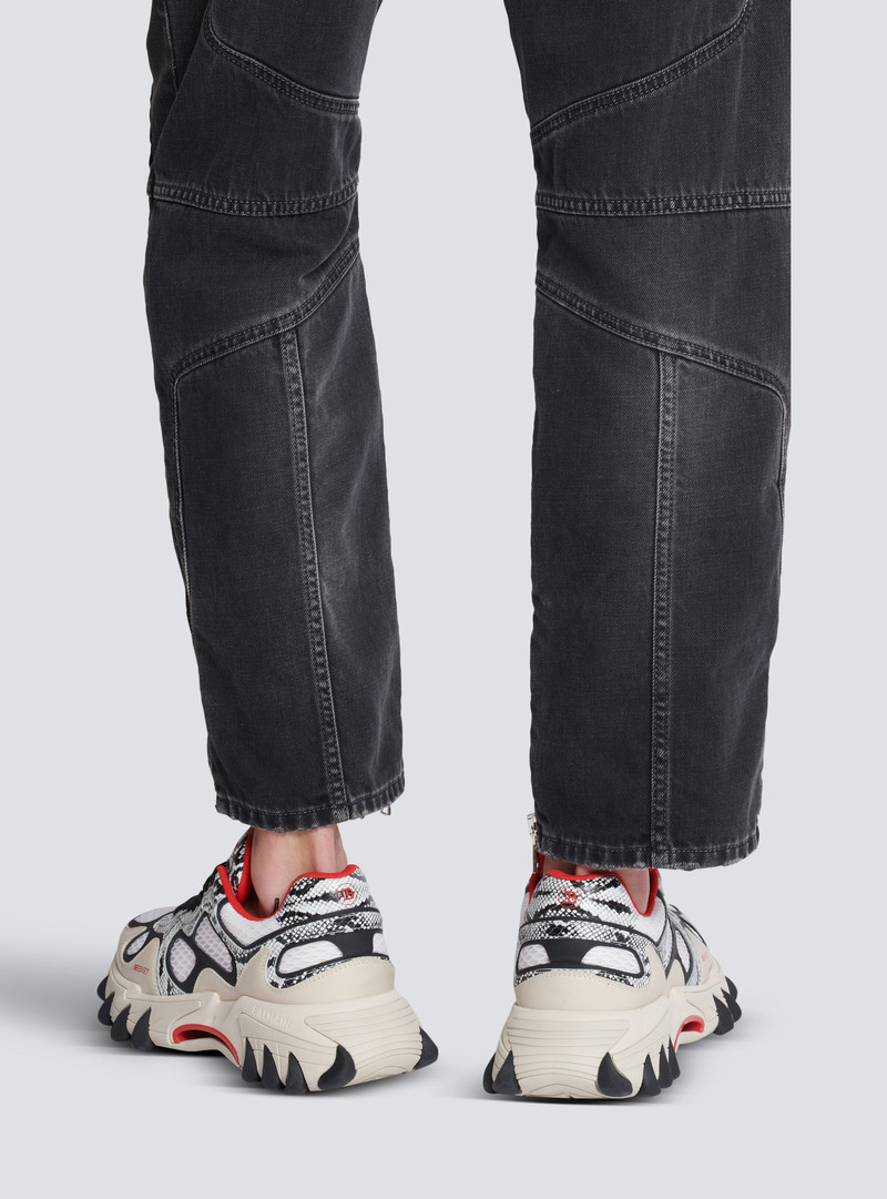 Balmain B-East mesh and snakeskin-effect leather trainers outlook