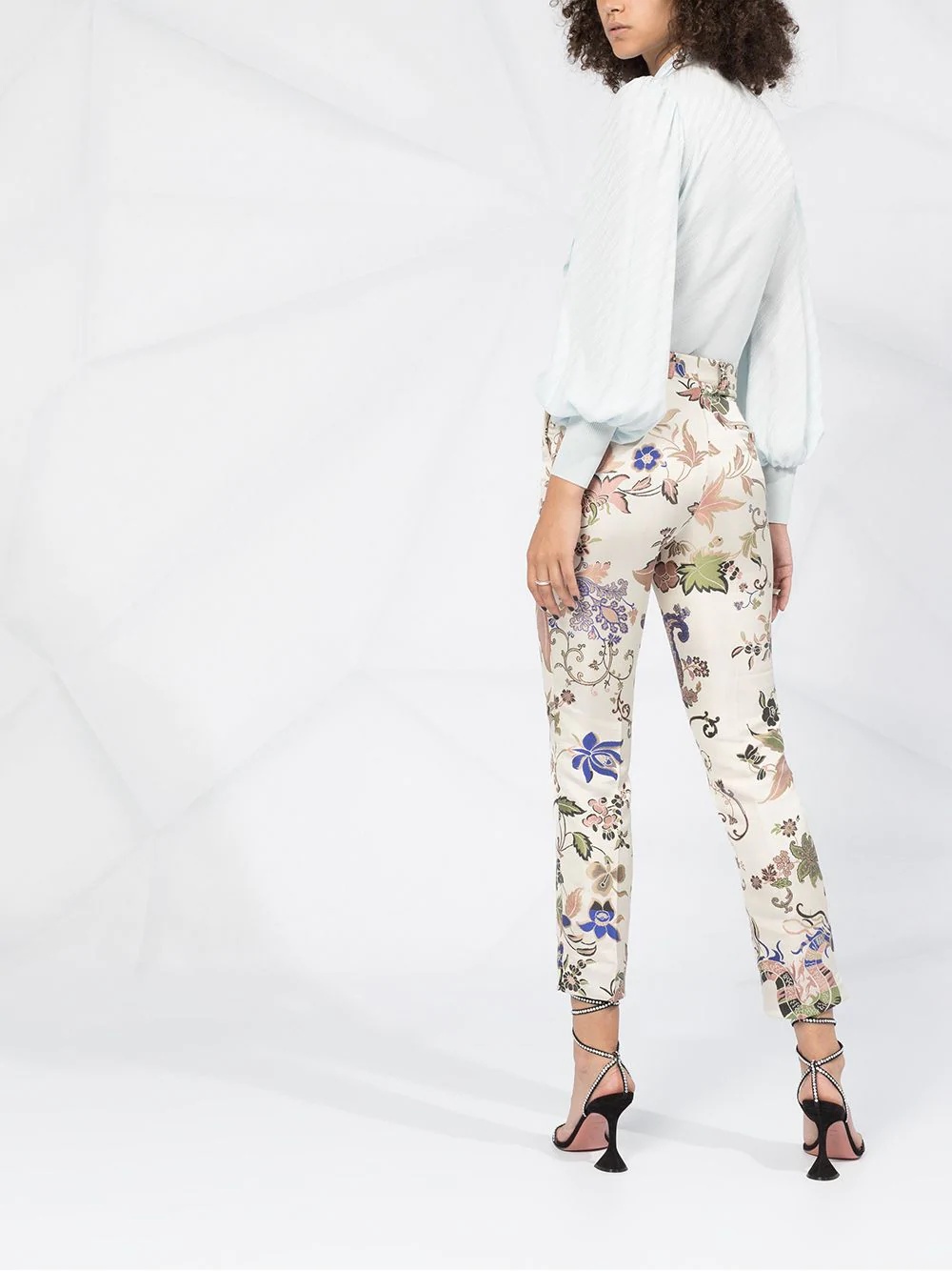 floral jacquard cropped trousers - 6