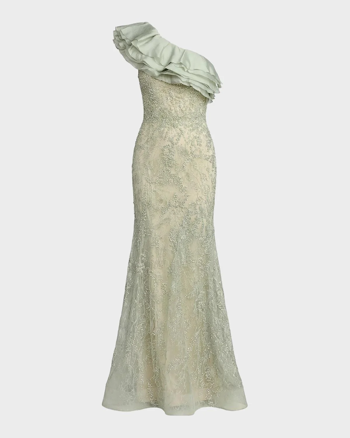Embroidered-Lace Ruffled Mermaid Gown - 1