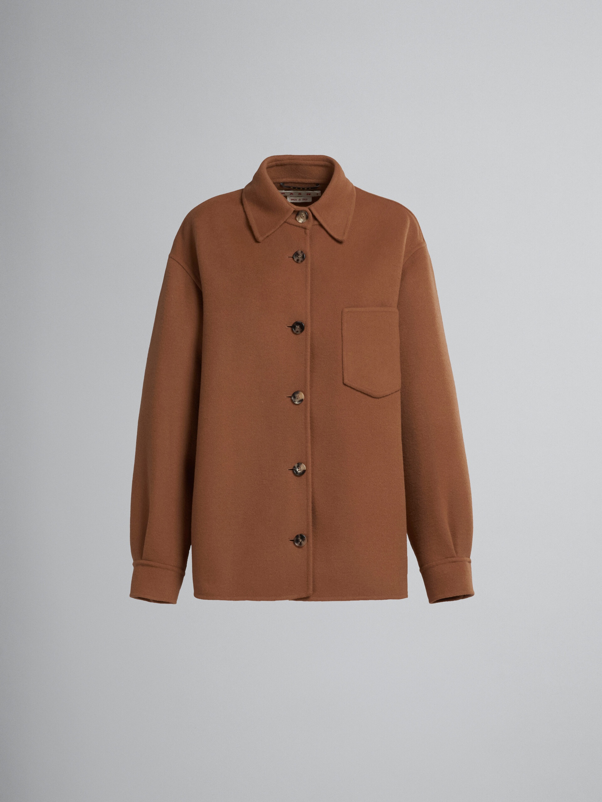 LONG BROWN WOOL OVERSHIRT - 1