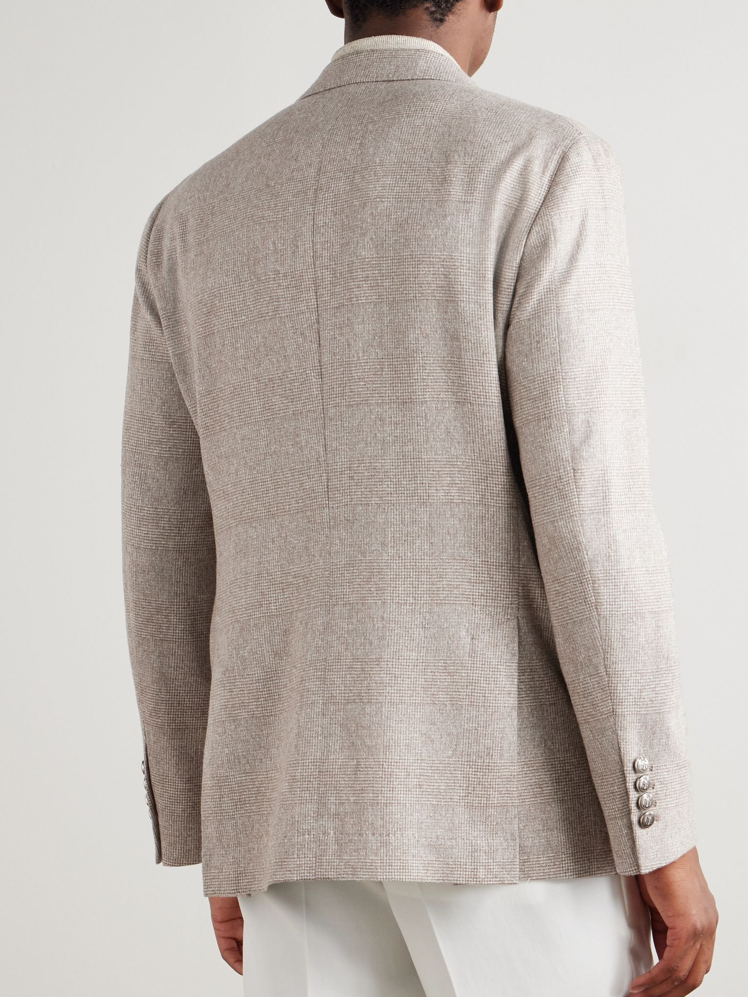 Prince of Wales Checked Silk, Wool and Cashmere-Blend Suit Jacket Beige - 3
