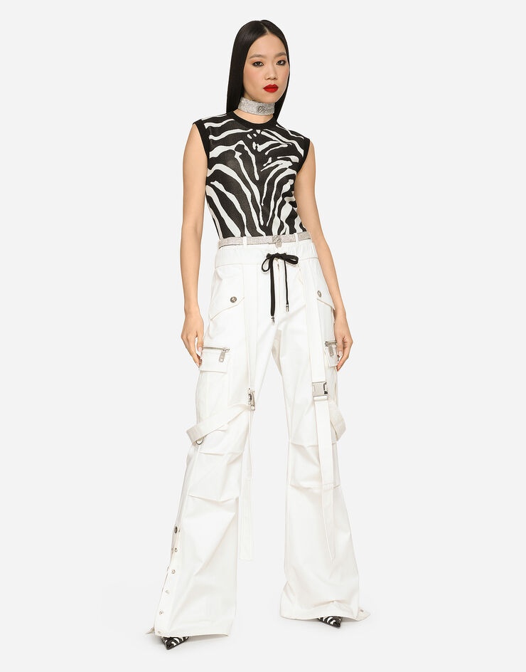 Sleeveless viscose jacquard sweater with zebra design - 1