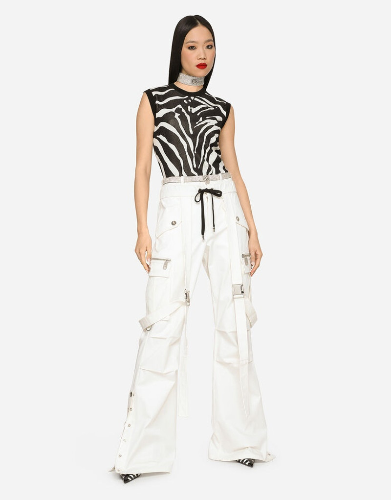 Sleeveless viscose jacquard sweater with zebra design 1