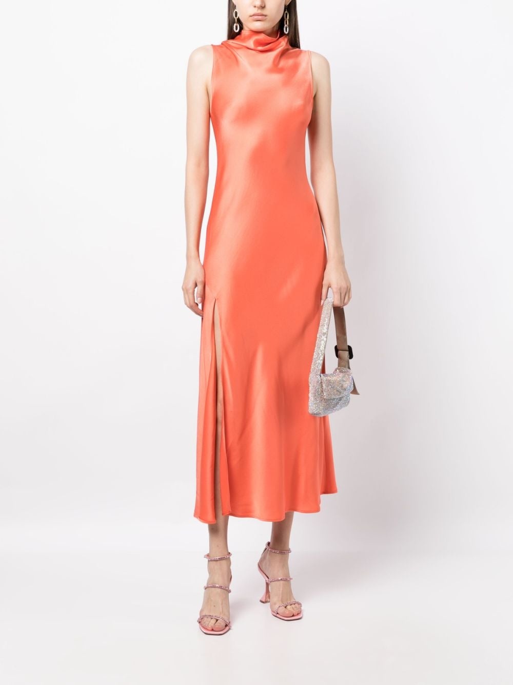 SATIN DRAPE NECK SLEEVELESS DRESS - 2