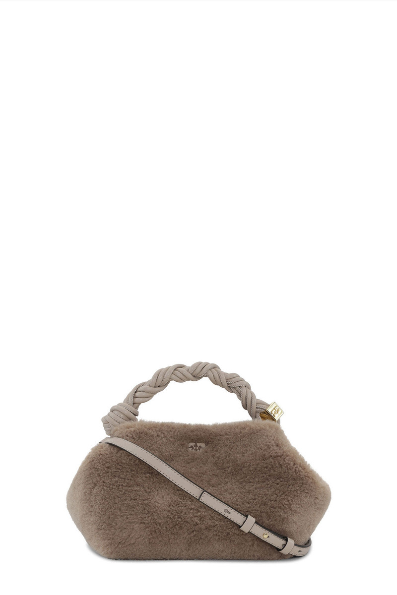 LIGHT GREY FLUFFY SMALL GANNI BOU BAG 1