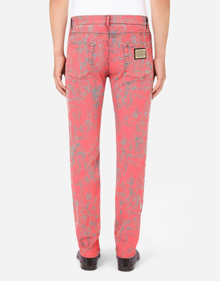 Slim-fit stretch jeans with marbled print - 2