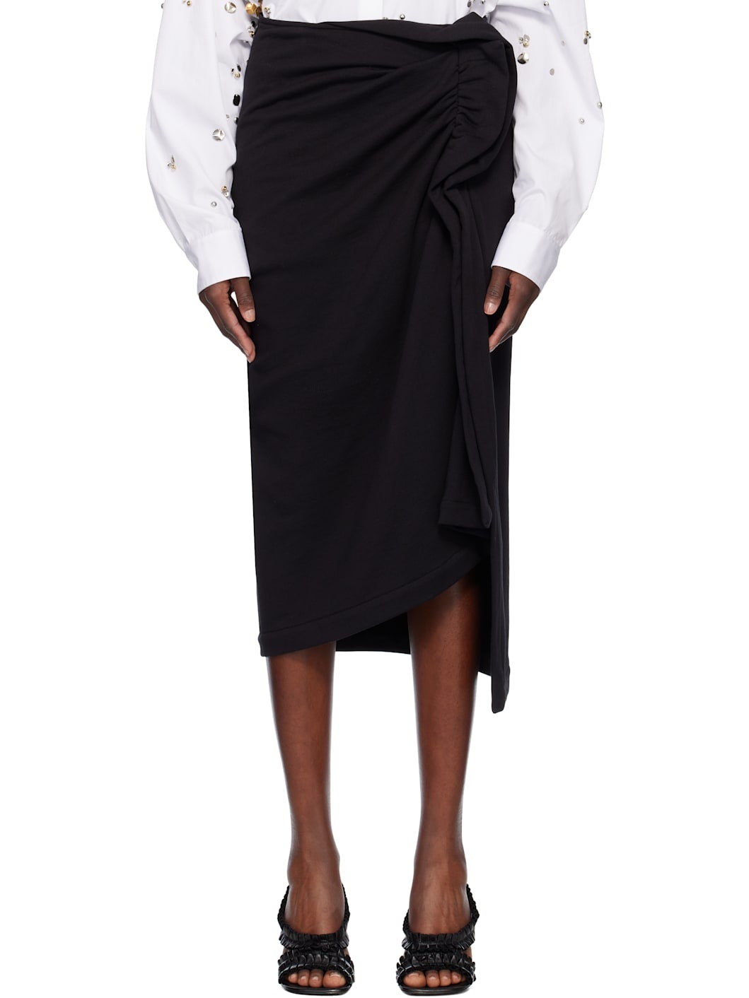 Black French Terry Midi Skirt - 1