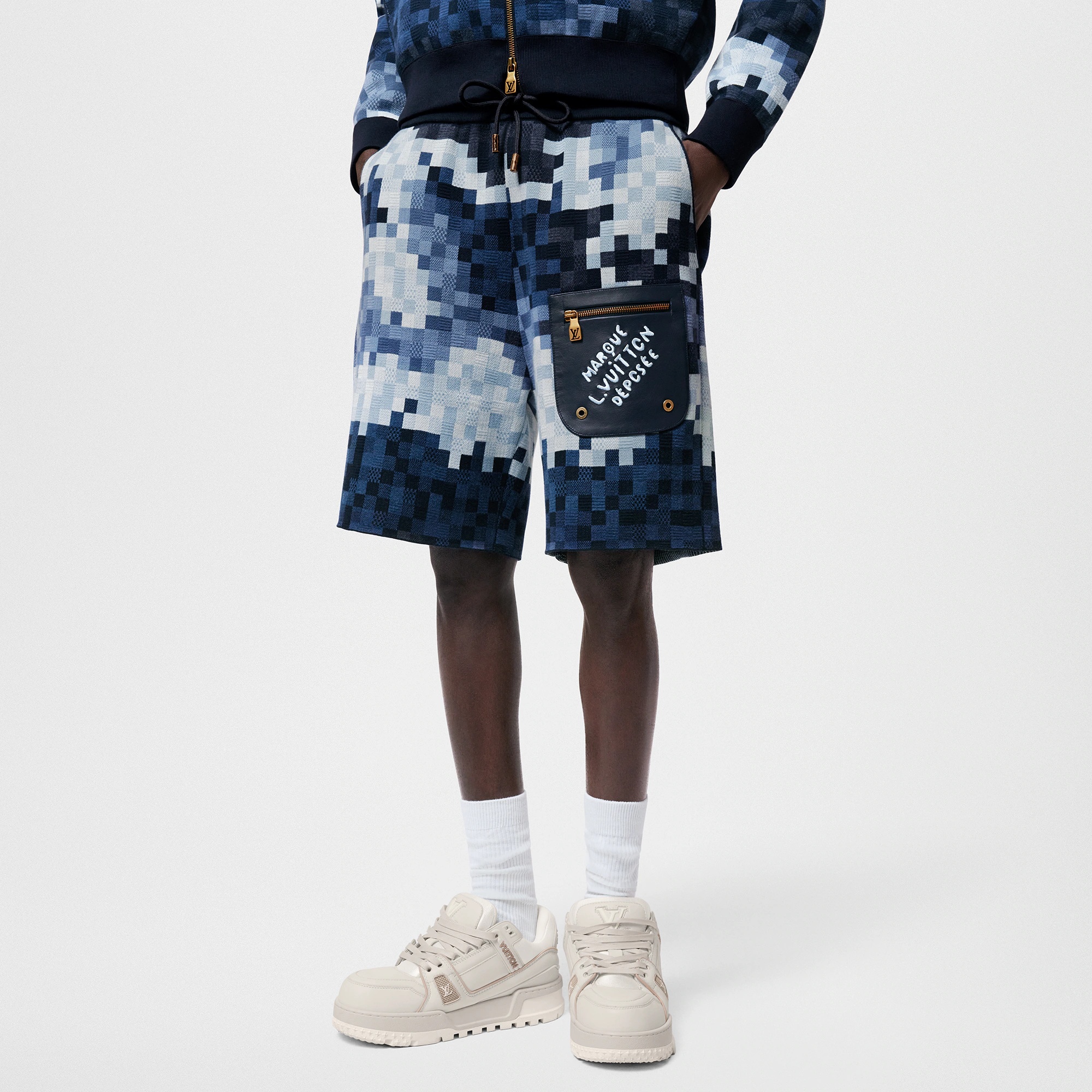 Hybrid Leather And Cotton Damier Shorts - 2
