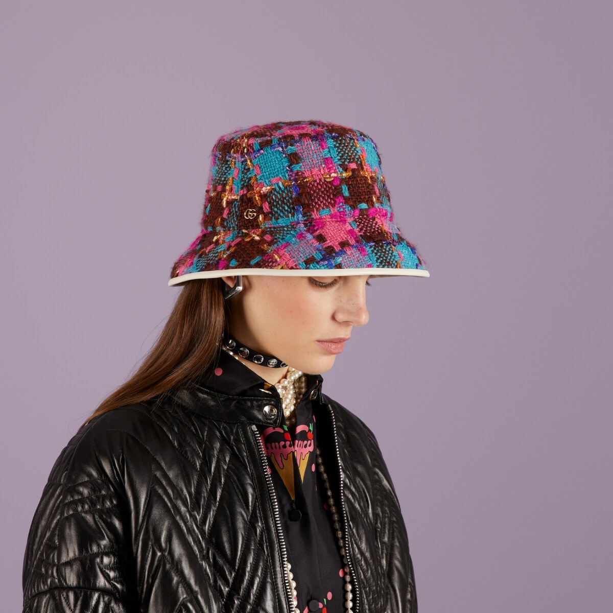 Check tweed bucket hat - 3
