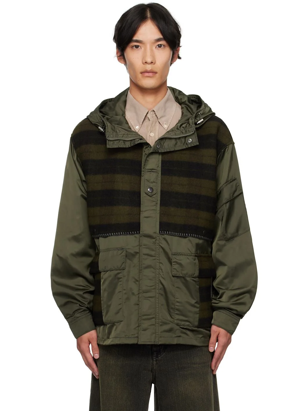 Khaki Check Layered Jacket - 1
