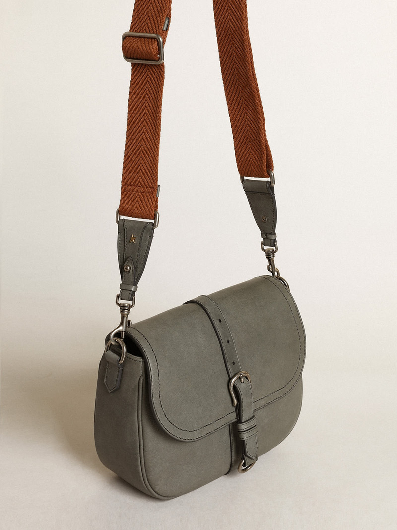 Golden Goose Medium Sally Bag in stone-gray leather with contrasting buckle and shoulder strap outlook