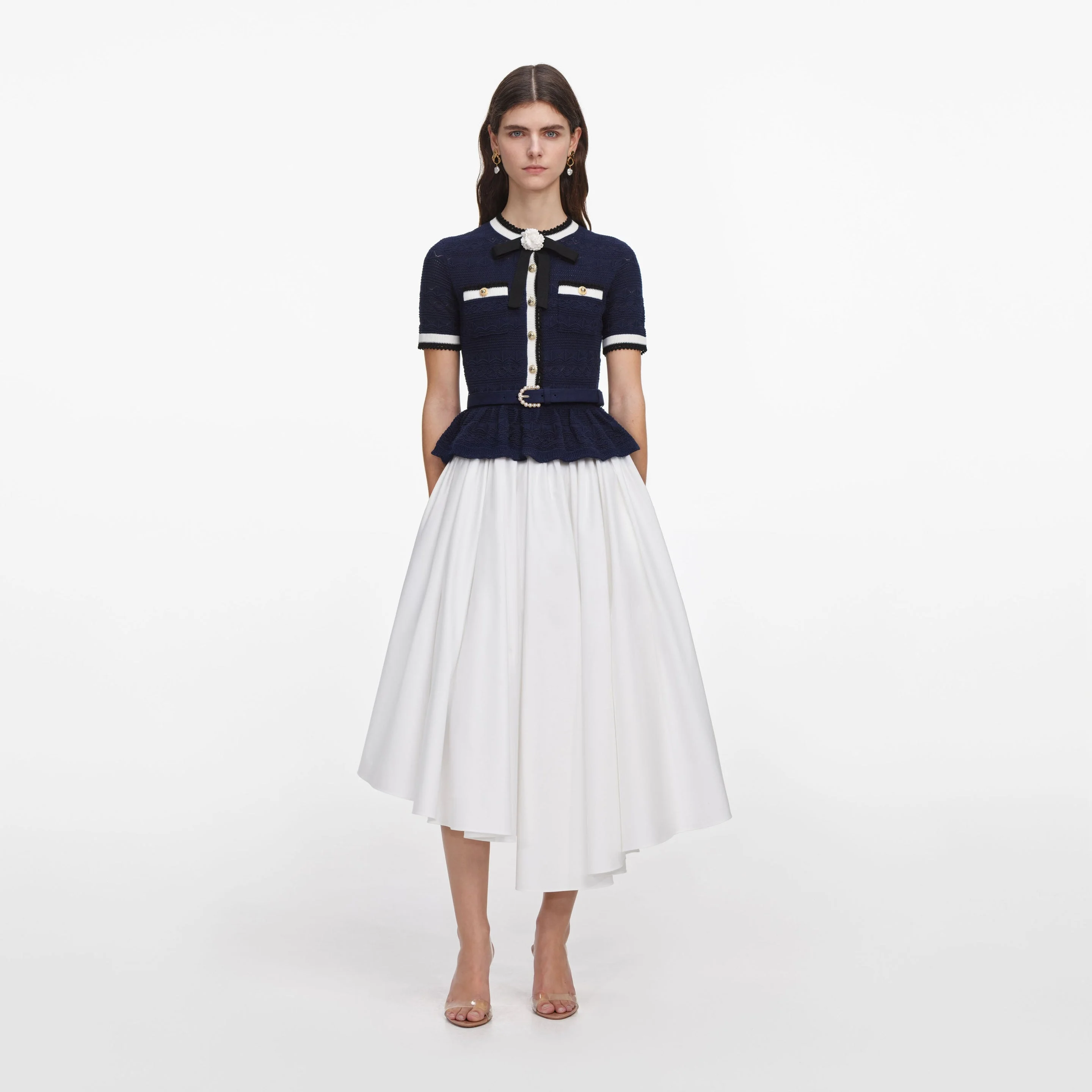 Navy Peplum Pointelle Knit Top - 1
