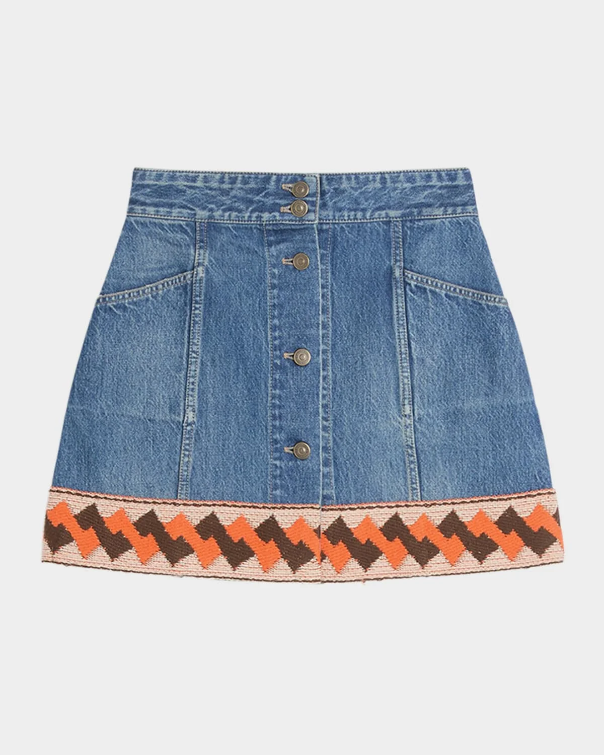 Embroidered Hem Denim Mini Skirt - 1