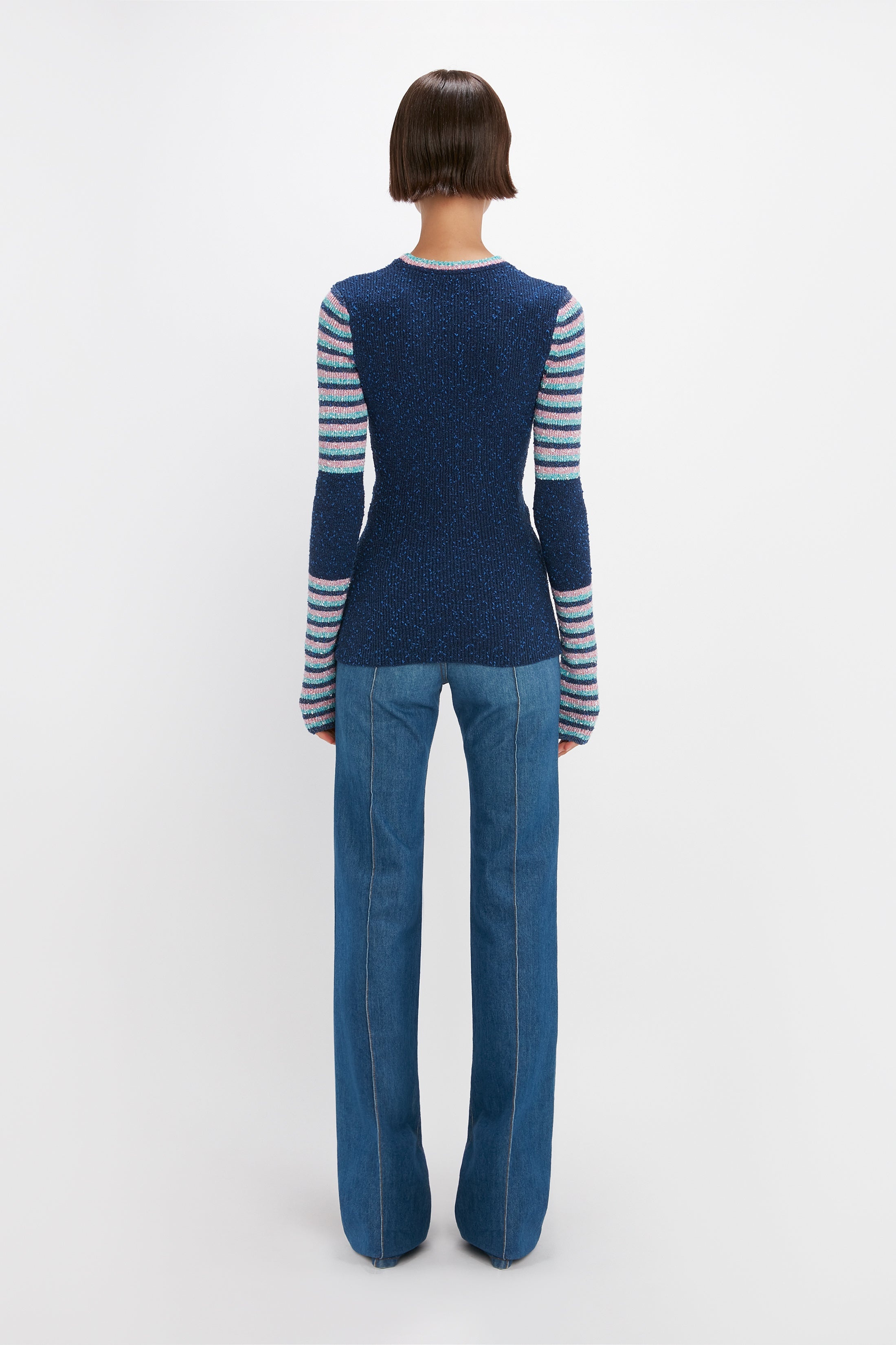 Crew Neck Jumper in Blue Stripe - 4