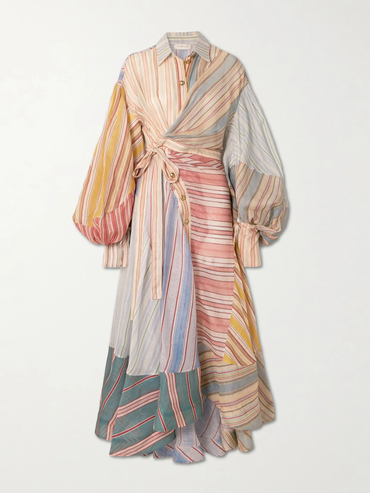 Rebellion Patchwork Striped Linen And Silk-blend Voile Midi Wrap Dress - 1