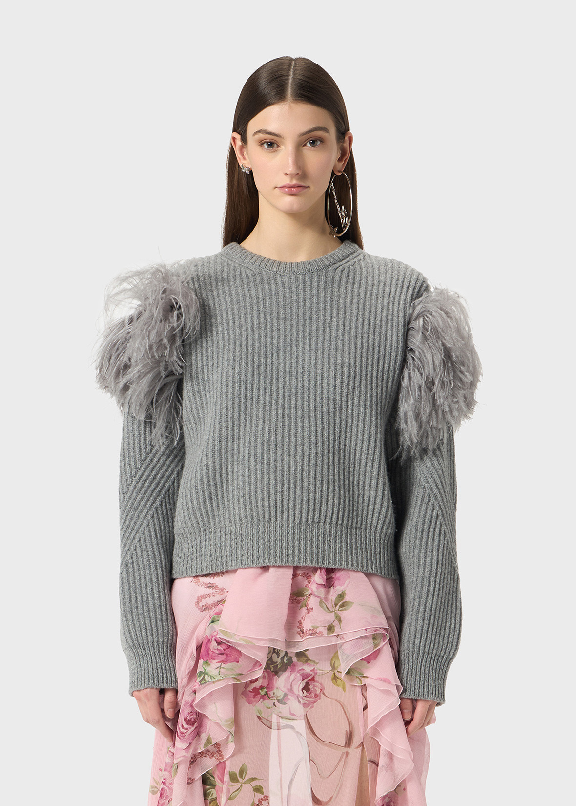 RIBBED WOOL SWEATER WITH FEATHERS - 3