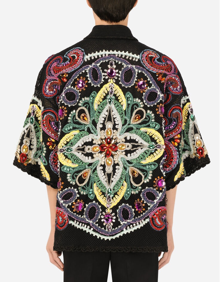 Short-sleeved polo-shirt with embroidery and crystals - 2