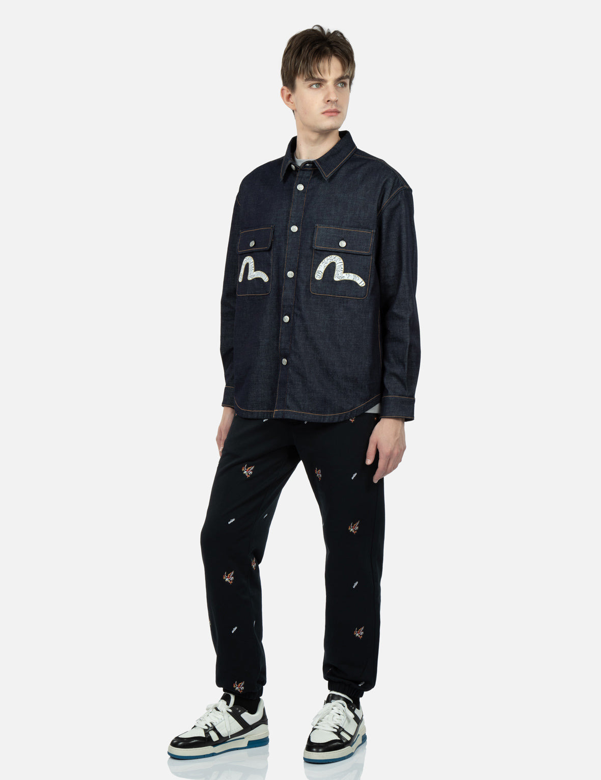 SEA WAVE-PATTERN SEAGULL EMBROIDERY DENIM SHIRT JACKET - 3