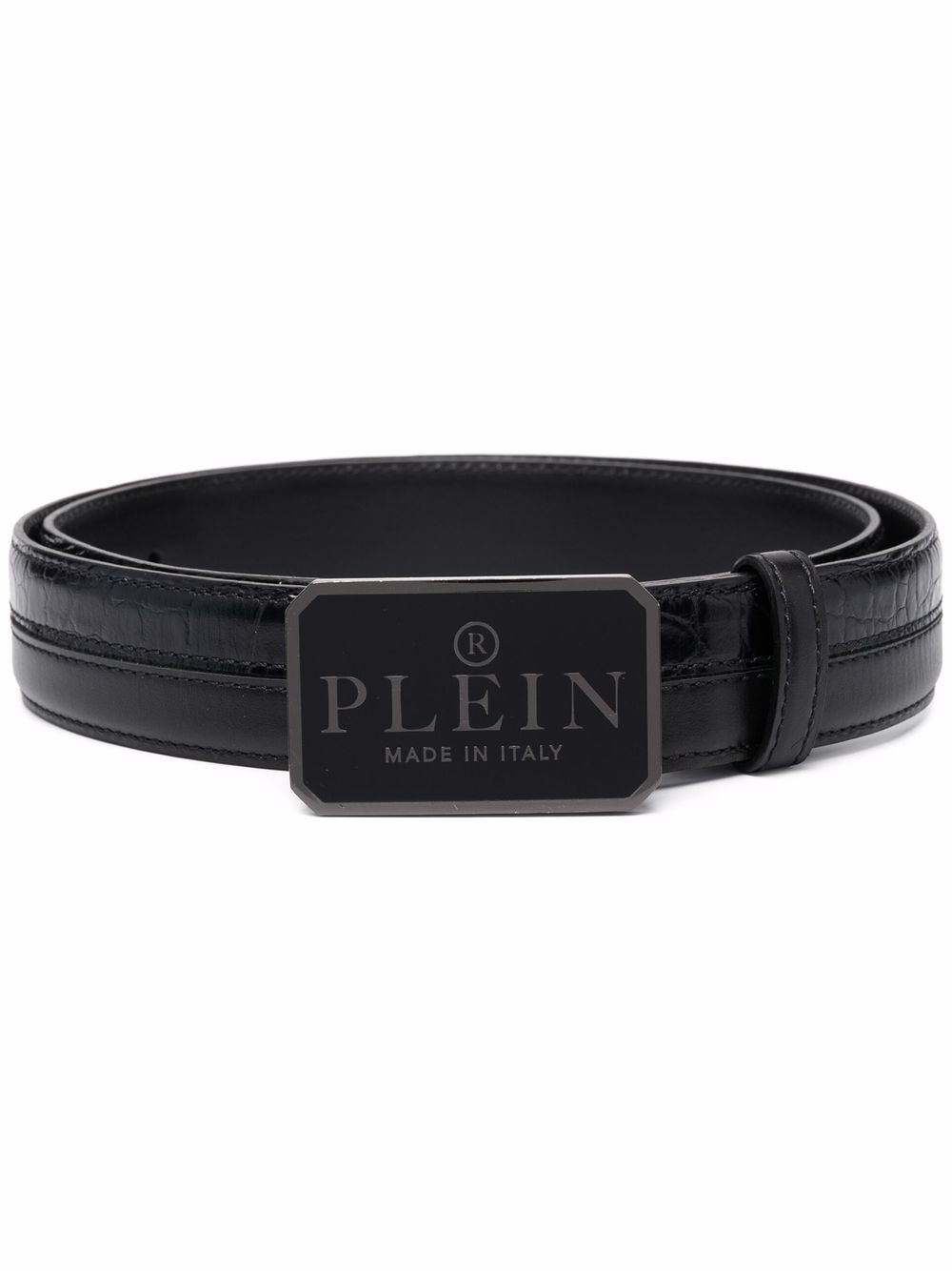 logo-plaque leather belt - 1