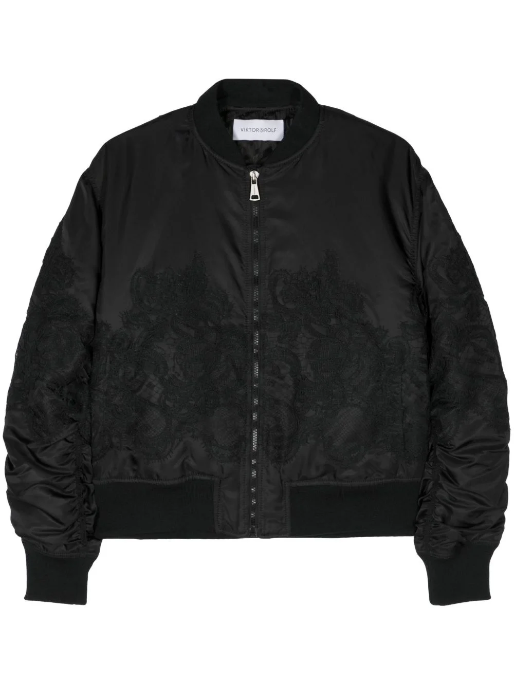 floral-lace bomber jacket - 1