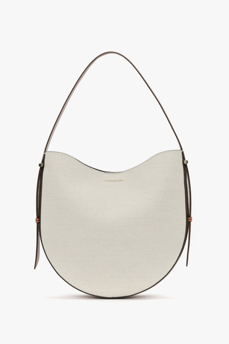 Dia Hobo Bag In Ivory Canvas With Tan Leather 1