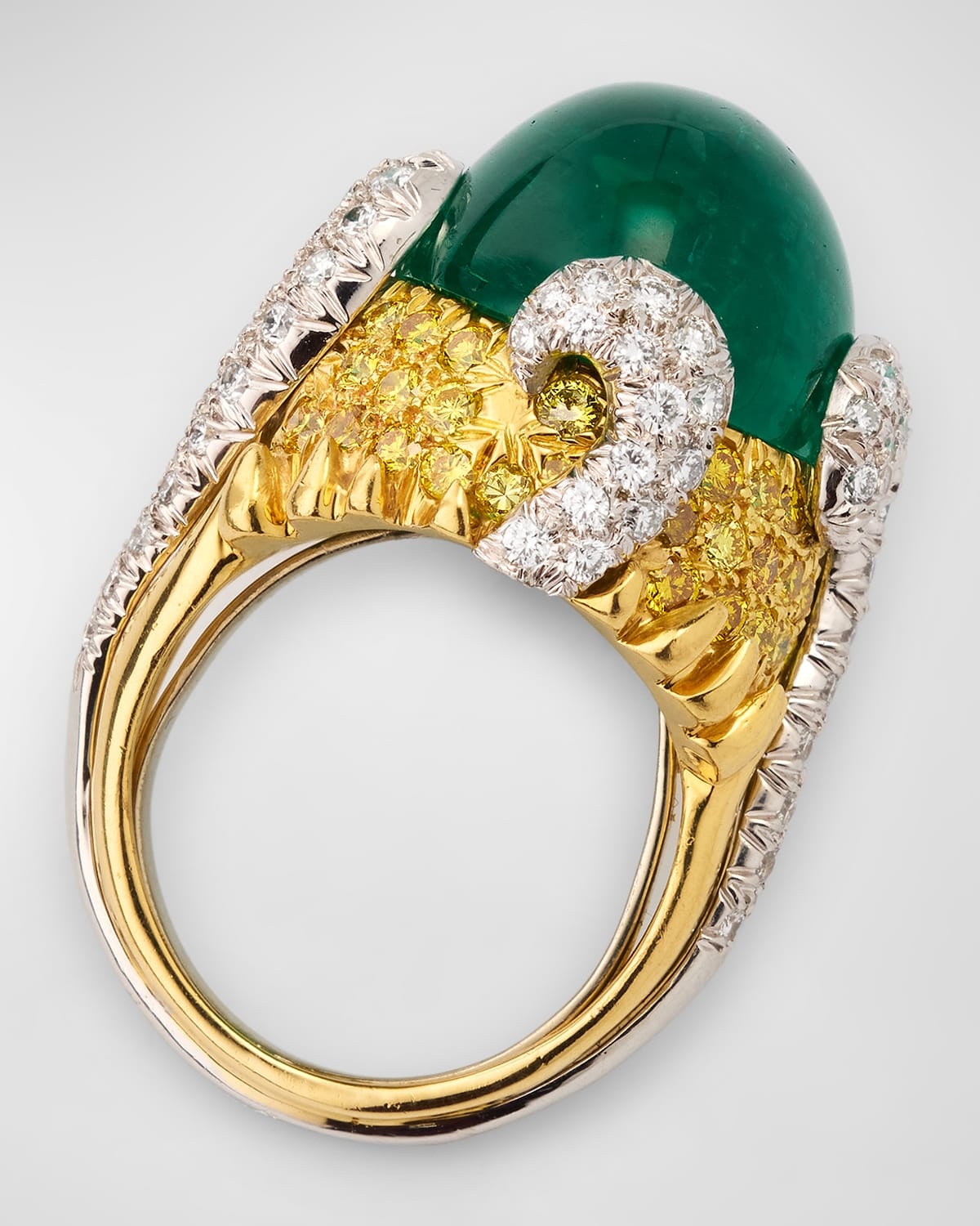 18K Yellow Gold and Platinum Emerald, Yellow Diamond and White Diamond Ring - 6