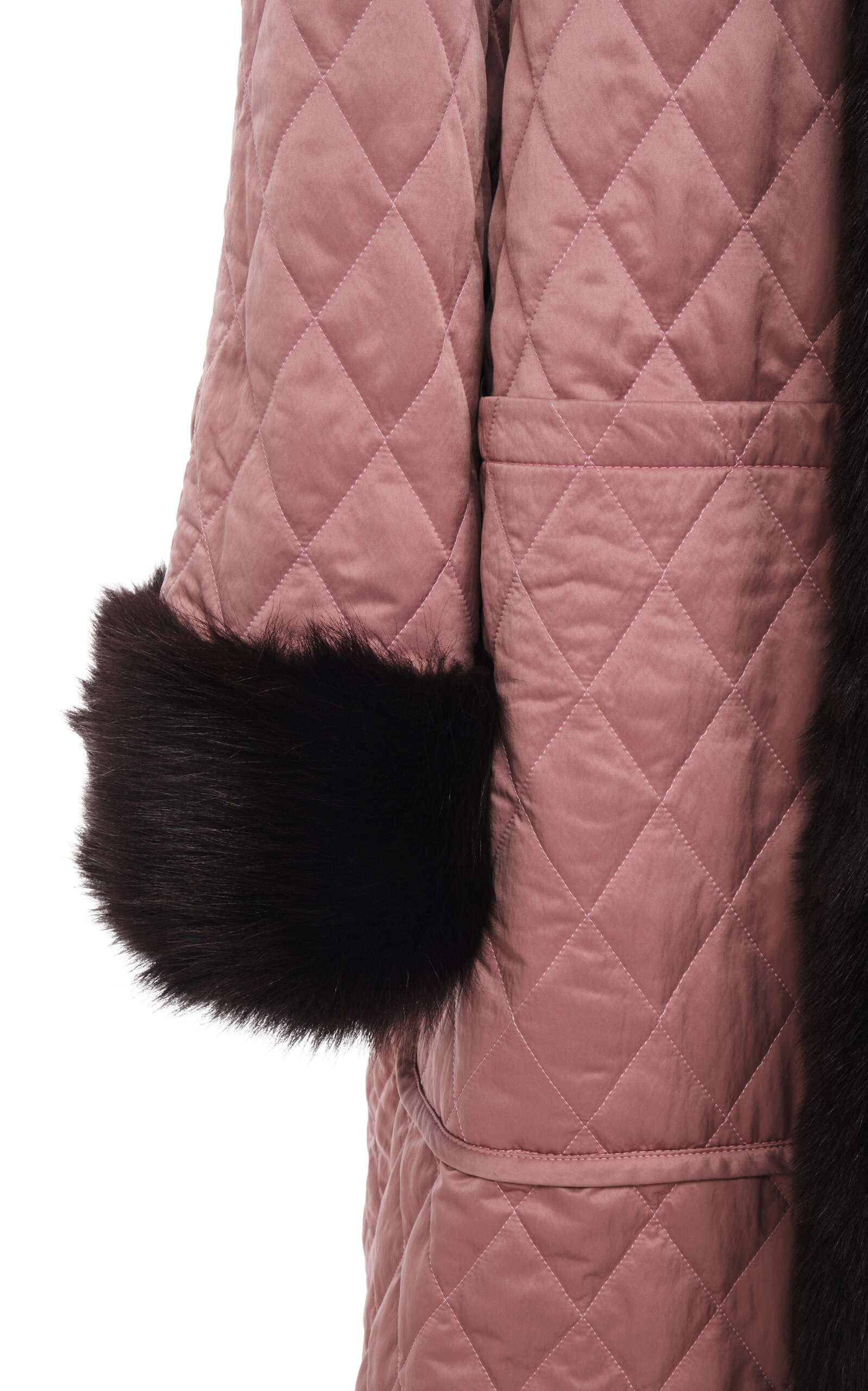 Fur-Trimmed Technical Satin Coat brown - 6
