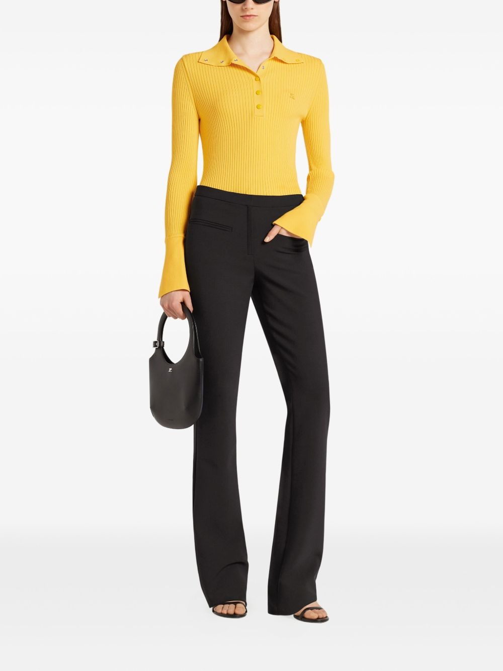 ribbed-knit polo top - 2