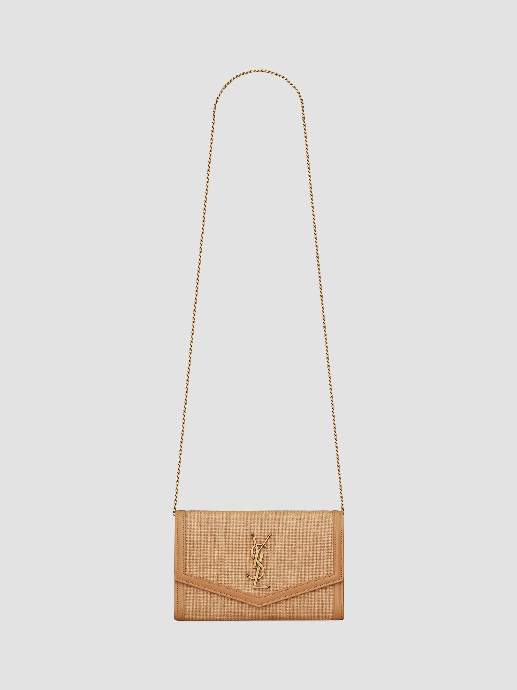 Women's Uptown Chain Wallet In Micro Raffia - Natural Hay Blush - 1