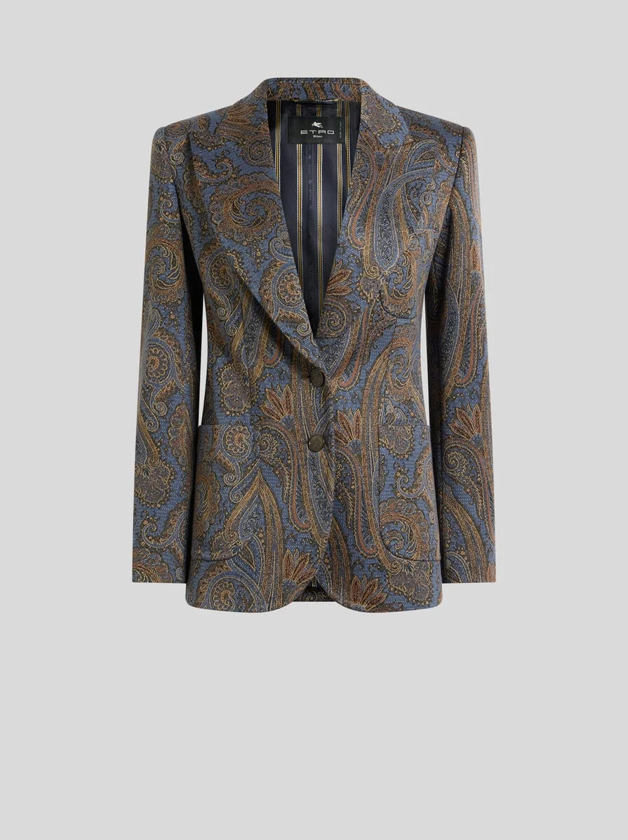 SINGLE-BREASTED COTTON-BLEND JACQUARD JACKET WITH PAISLEY MOTIF - 1