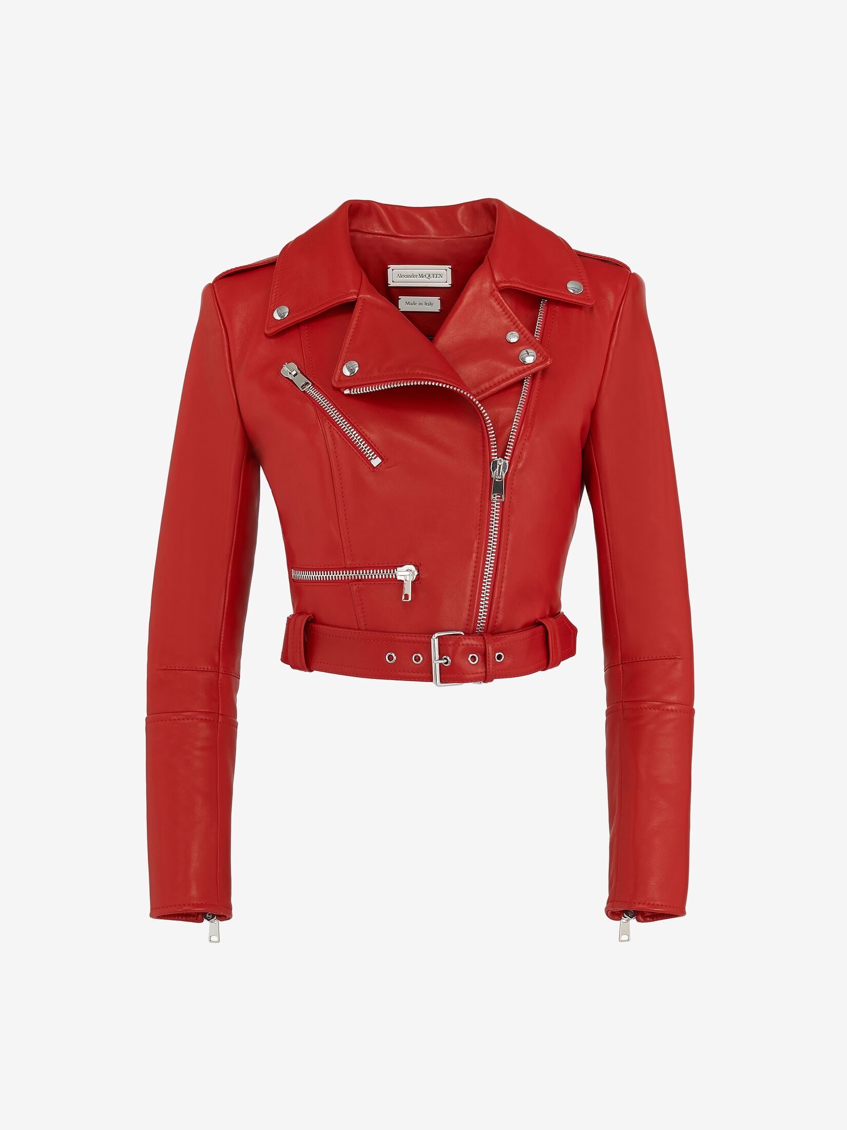 Women's Cropped Biker Jacket in Welsh Red - 1