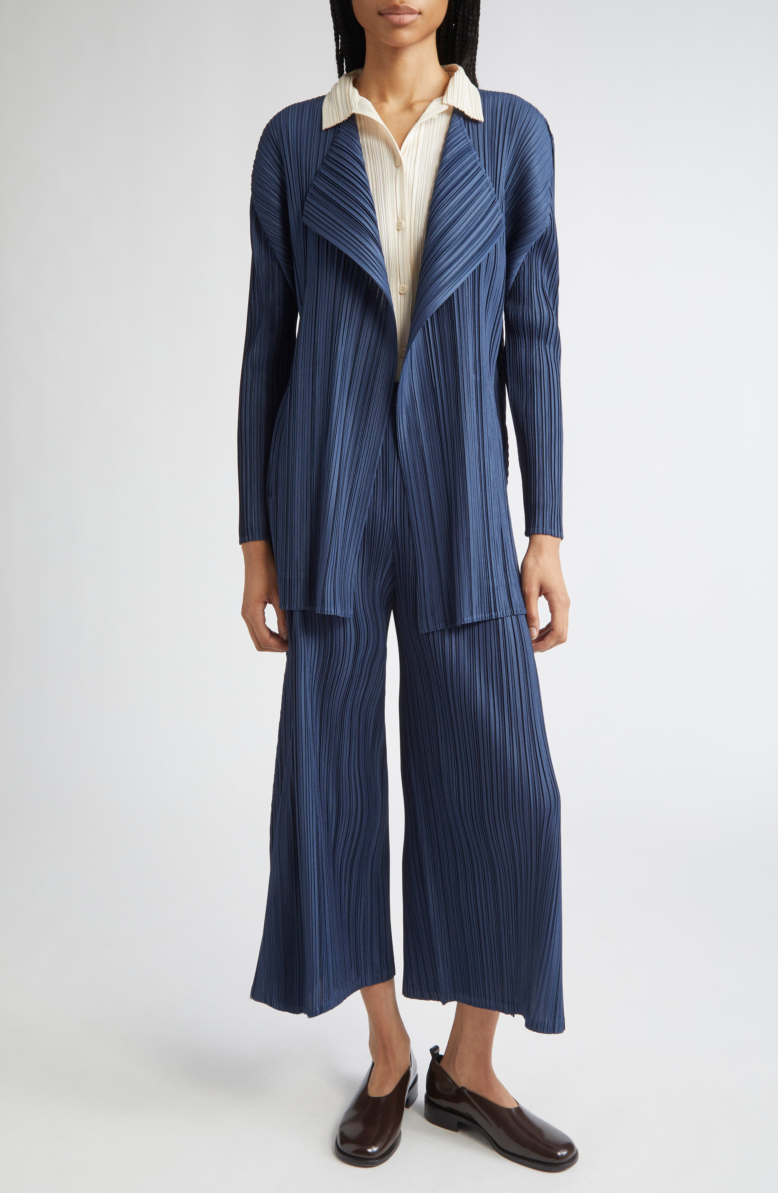 Pleats Please Issey Miyake Mellow Pleated Crop Pants in Navy at Nordstrom - 2