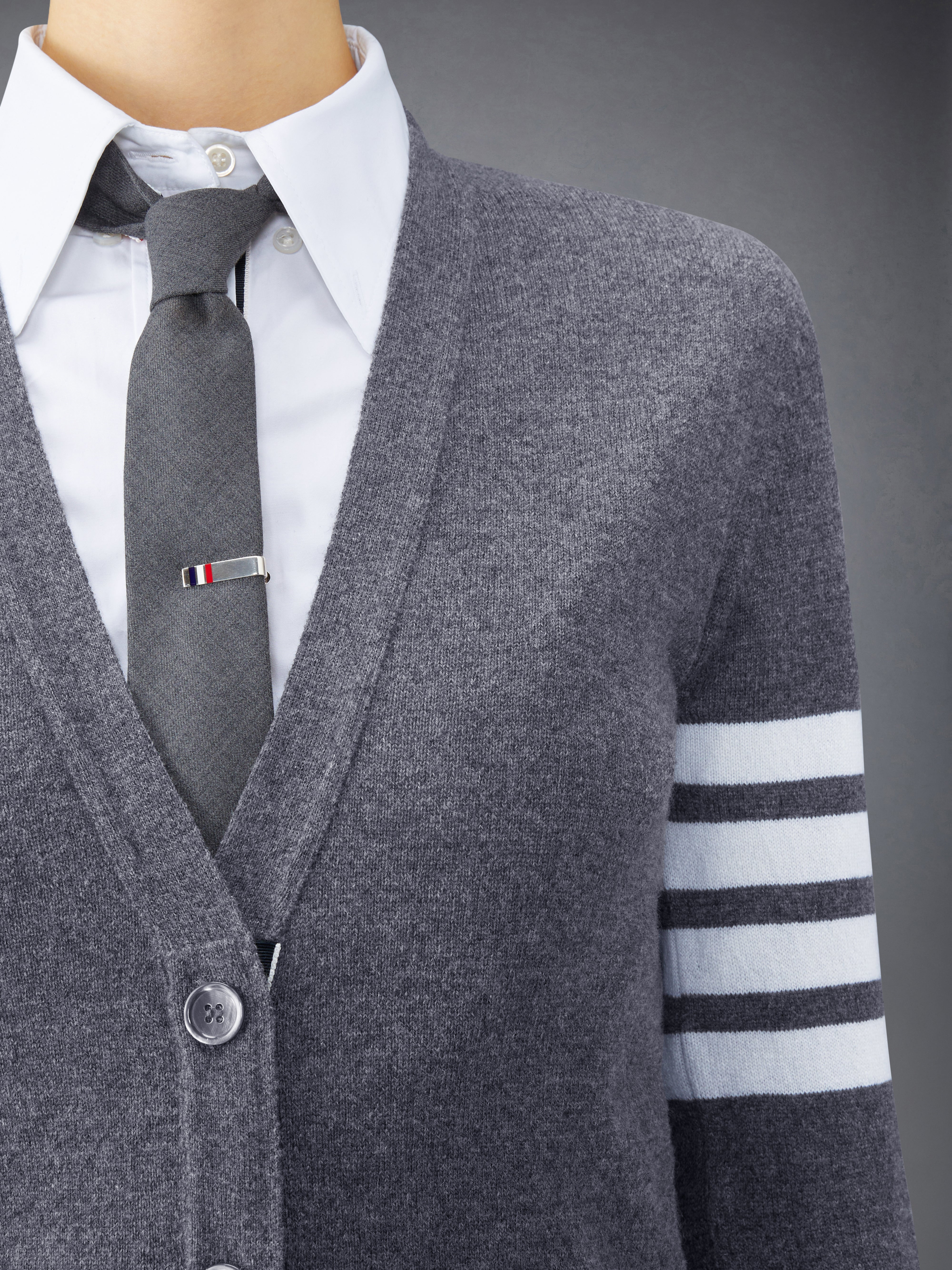 Dark Grey Cashmere 4-Bar V-Neck Cardigan - 5