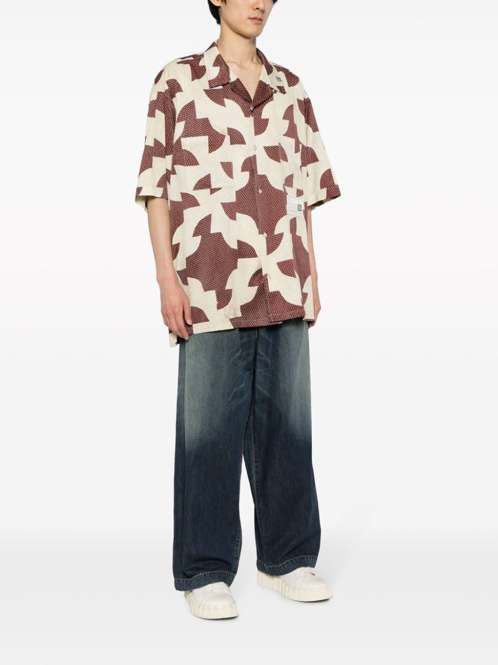 patchwork-pattern cuban-collar shirt - 3