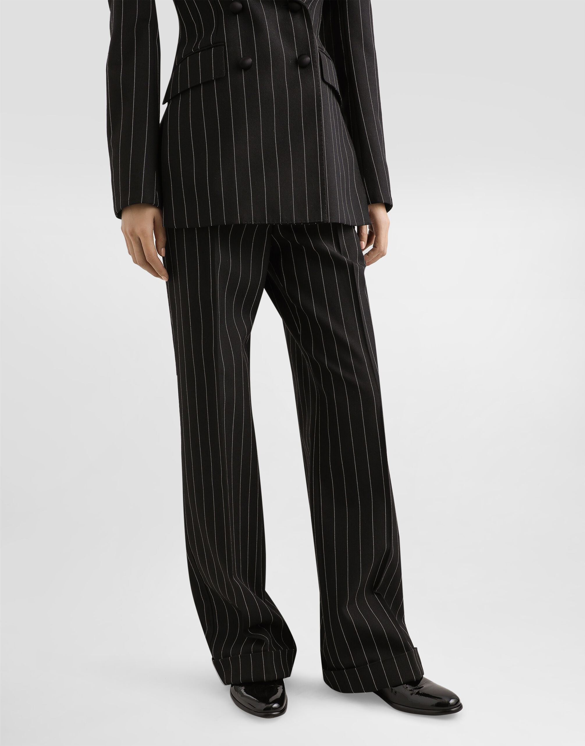 Straight-leg pinstripe wool pants with turn-ups - 5