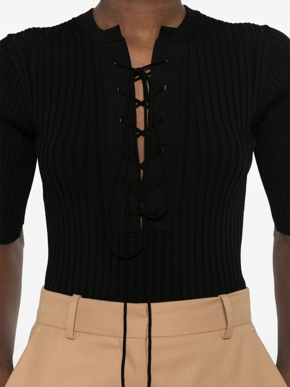 lace-up ribbed top - 5