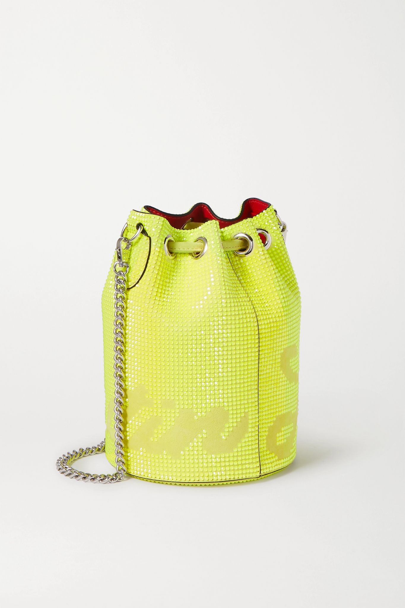 Marie Jane neon crystal-embellished suede bucket bag - 3