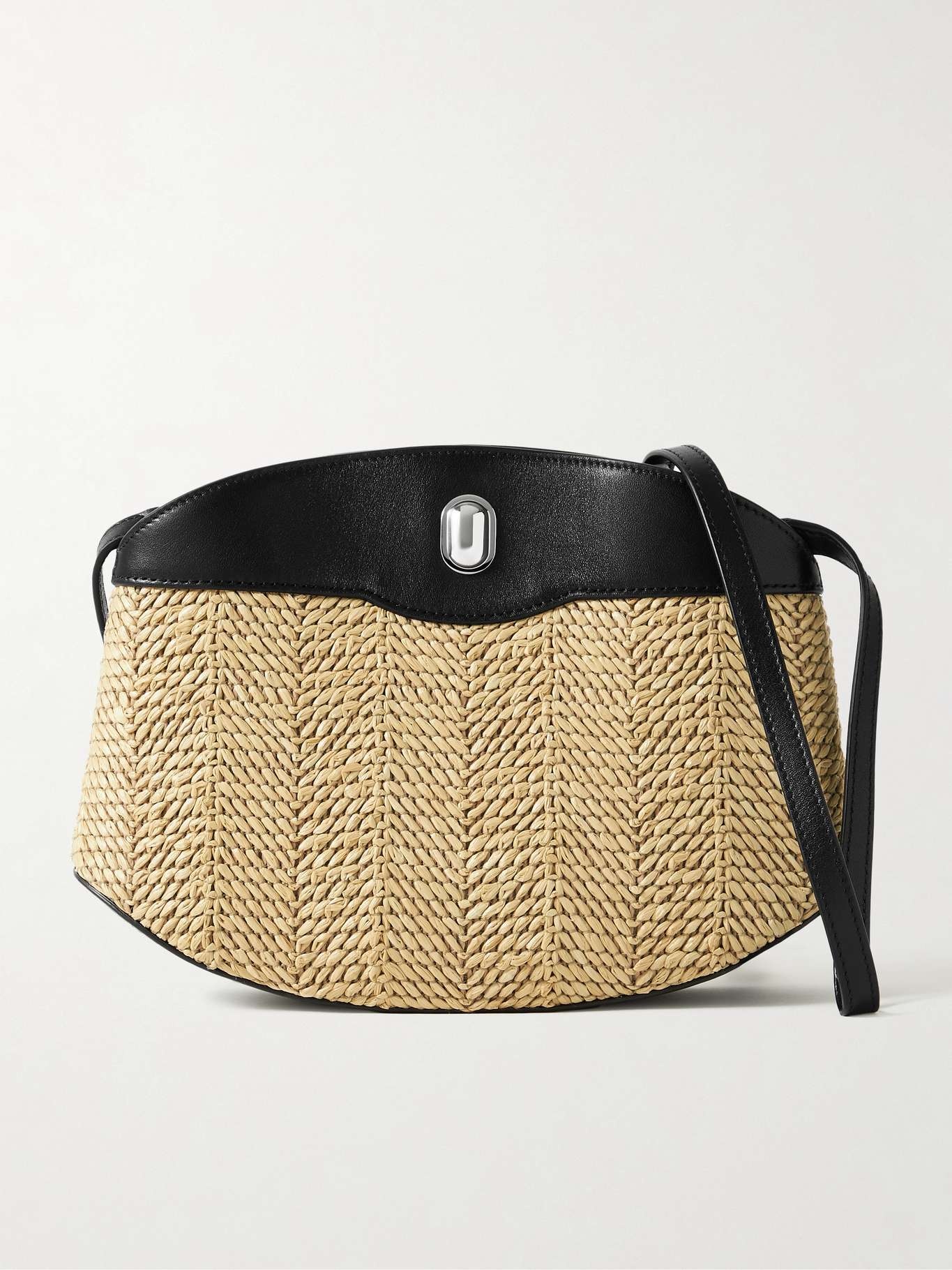 Tondo leather-trimmed raffia shoulder bag - 1