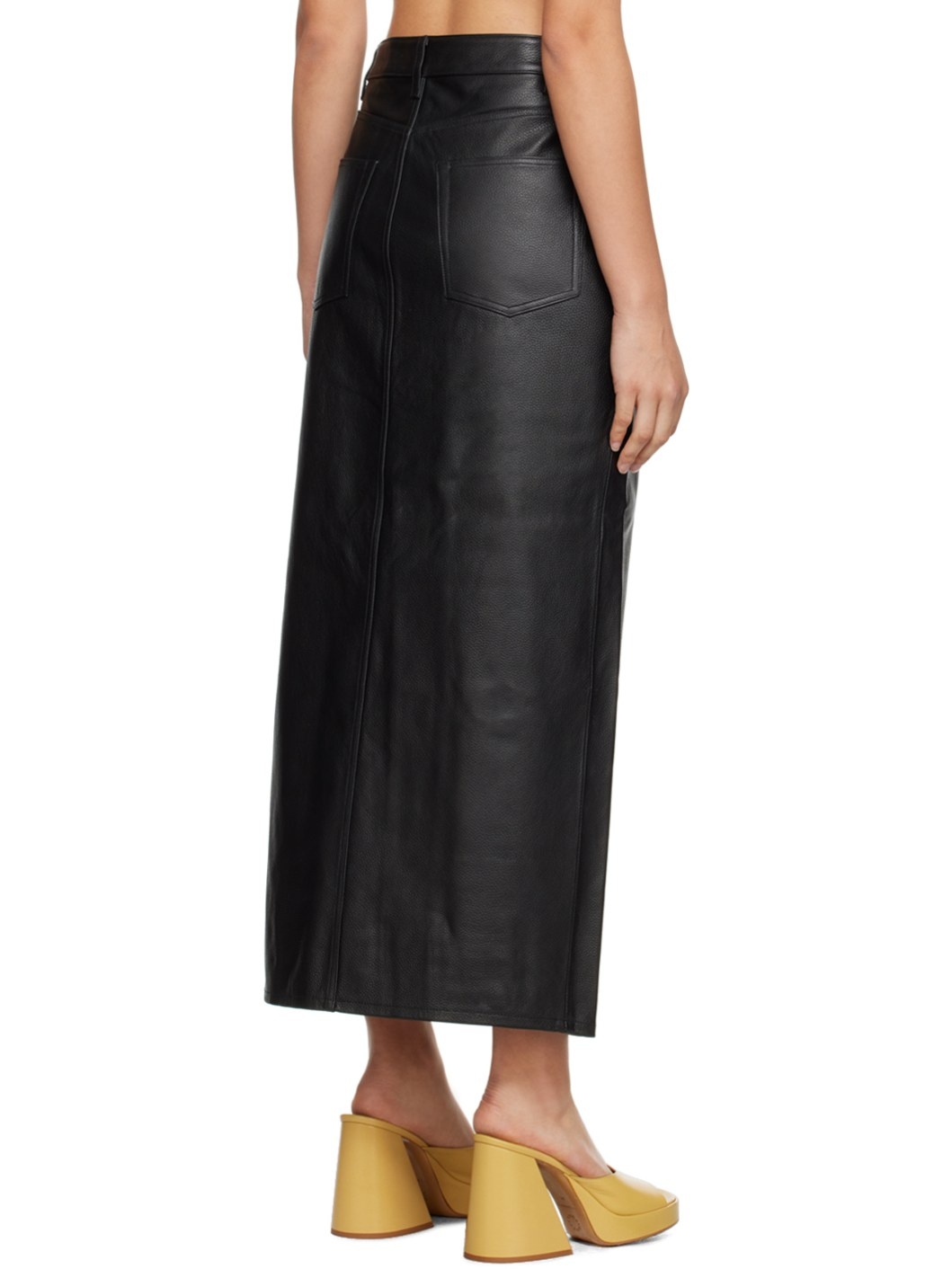 Black Blanca Leather Midi Skirt - 3